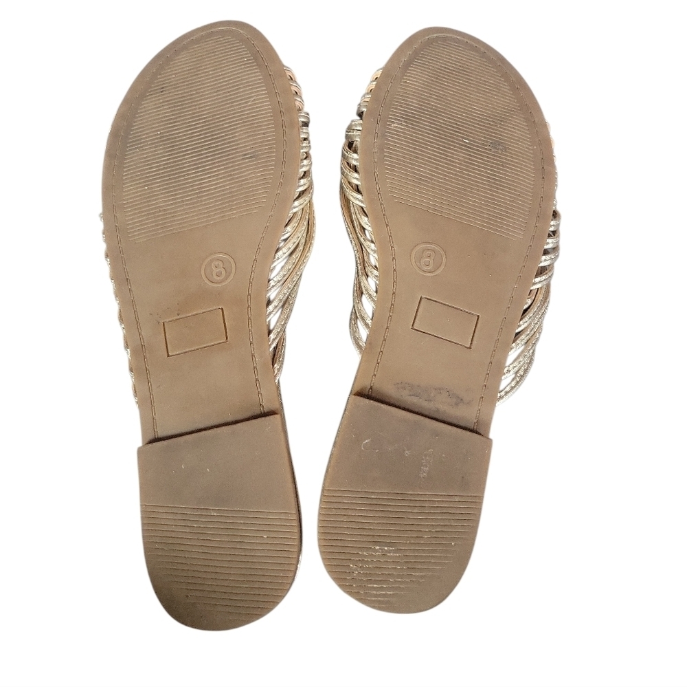 Scoop Women's Braided Strappy Knot Gold Slide Slip-On Sandals 8 - Picture 6 of 7